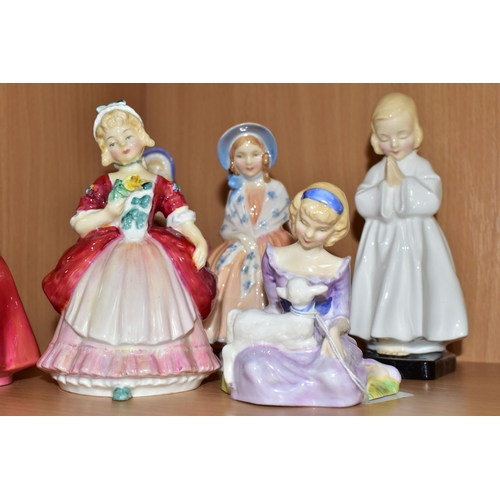 396 - SIX SMALL ROYAL DOULTON LADY FIGURINES, comprising 'Lily' HN1798, 'Valerie' HN2107, 'Cissie' HN1809,... 