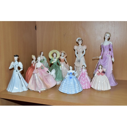 401 - A COLLECTION OF MINIATURE COALPORT FIGURINES, comprising three Minuettes figures 'Abigail' (broken f... 