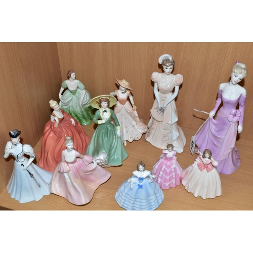 401 - A COLLECTION OF MINIATURE COALPORT FIGURINES, comprising three Minuettes figures 'Abigail' (broken f... 