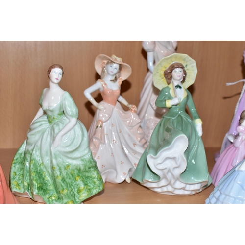 401 - A COLLECTION OF MINIATURE COALPORT FIGURINES, comprising three Minuettes figures 'Abigail' (broken f... 