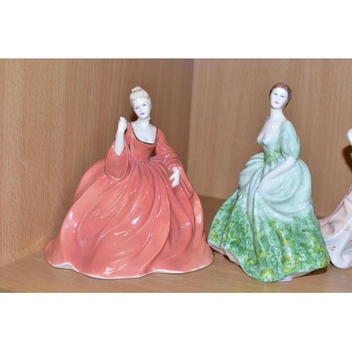 401 - A COLLECTION OF MINIATURE COALPORT FIGURINES, comprising three Minuettes figures 'Abigail' (broken f... 