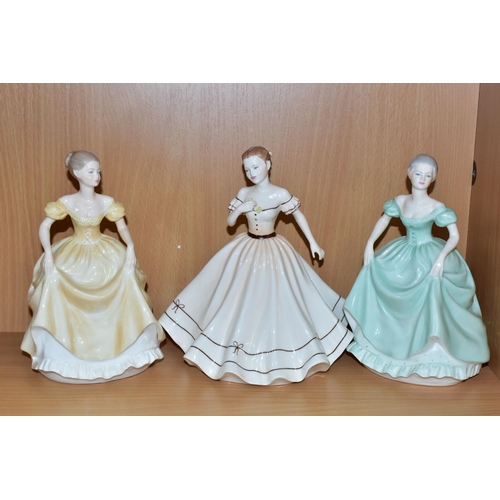 402 - SIX COALPORT LADIES OF FASHION FIGURINES, comprising 'Winter Stroll', 'Henrietta', 'Elegance', 'Gera... 