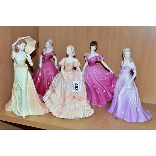 403 - FIVE COALPORT LADIES OF FASHION FIGURINES, comprising 'Belinda', 'Vicky', 'Julie', 'Alison', 'Louisa... 