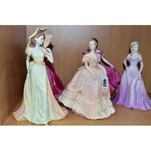 403 - FIVE COALPORT LADIES OF FASHION FIGURINES, comprising 'Belinda', 'Vicky', 'Julie', 'Alison', 'Louisa... 