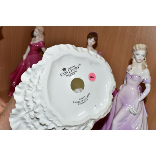 403 - FIVE COALPORT LADIES OF FASHION FIGURINES, comprising 'Belinda', 'Vicky', 'Julie', 'Alison', 'Louisa... 