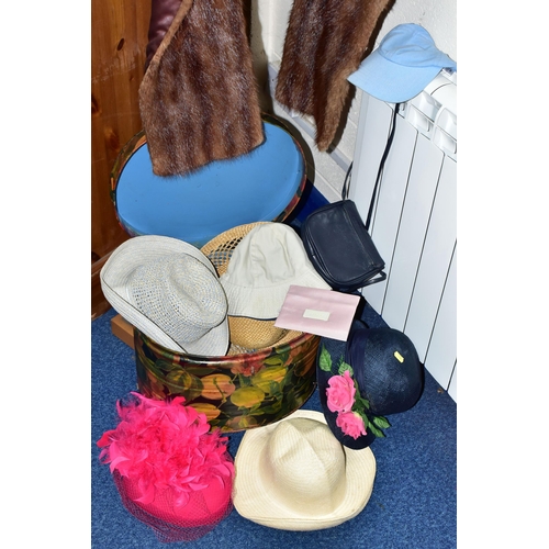 406 - A GROUP OF LADIES FUR JACKETS AND HATS, comprising one fur stole, a brown coney fur jacket, fur hat,... 