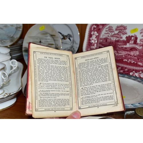 407 - A COLLECTION OF CERAMICS AND TWO LATE 19TH CENTURY RECIPE BOOKS, comprising 'Domestic Cookery By A L... 