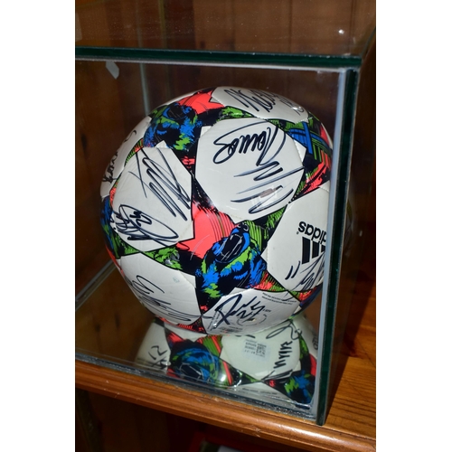 408 - A SEALED GLASS CASE CONTAINING A SIGNED FOOTBALL, from the 2015 UEFA Champions League Cup Final betw... 