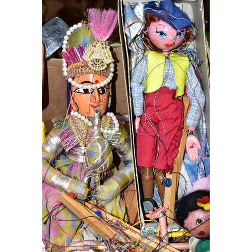 422 - ONE BOX OF PELHAM PUPPETS AND SIMILIAR, to include a boxed 'Cowgirl', clown, gypsy girl and boy, two... 