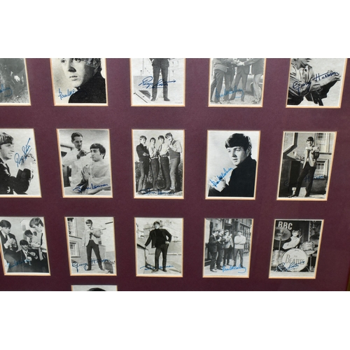 425 - A FRAMED SET OF SIXTY BEATLES BUBBLE GUM CARDS, some cards bear facsimile signatures, the cards have... 