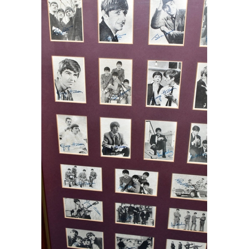 425 - A FRAMED SET OF SIXTY BEATLES BUBBLE GUM CARDS, some cards bear facsimile signatures, the cards have... 