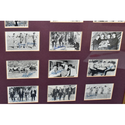 425 - A FRAMED SET OF SIXTY BEATLES BUBBLE GUM CARDS, some cards bear facsimile signatures, the cards have... 