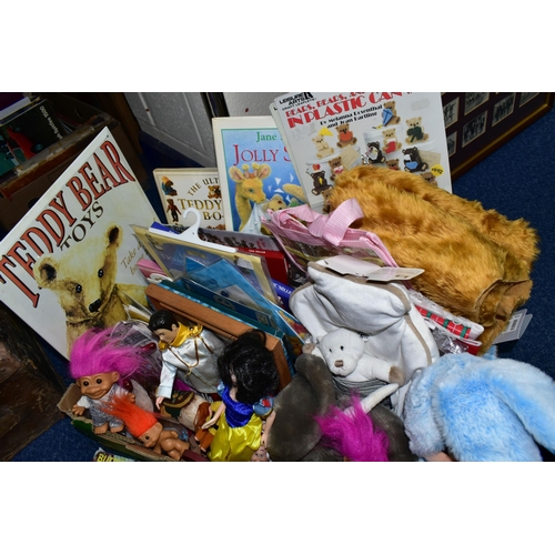 428 - A BOX OF ASSORTED TOYS ETC to include a Disney Micky Mouse wearing a bunny suit soft toy, a Puppet C... 