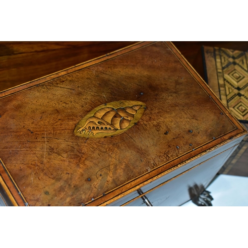 431 - THREE VICTORIAN WOODEN BOXES, comprising a  Tunbridge ware tea caddy, mahogany tea caddy with key an... 