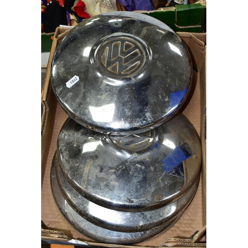 434 - FOUR VINTAGE CHROME VOLKSWAGEN HUBCAPS, Condition Report: one is dented, one is badly scratched, all... 