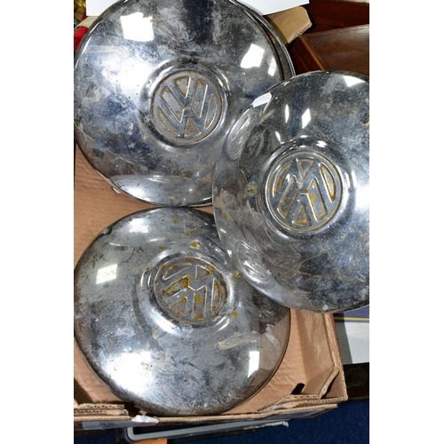 434 - FOUR VINTAGE CHROME VOLKSWAGEN HUBCAPS, Condition Report: one is dented, one is badly scratched, all... 