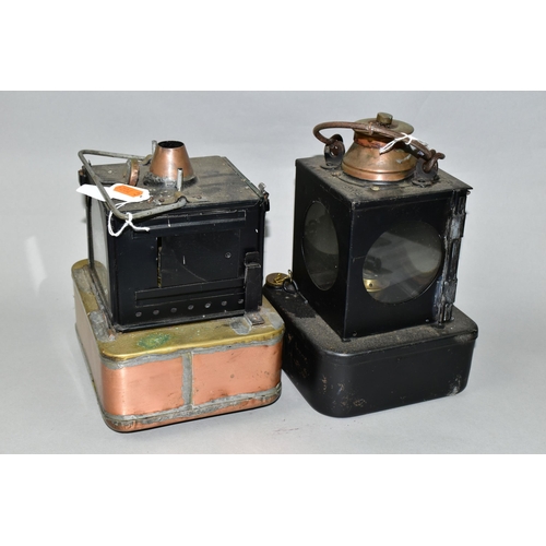 440 - TWO RAILWAY LAMPS, comprising a Welch Patent signal lamp impressed B.R (E) with Lamp Manufacturing a... 