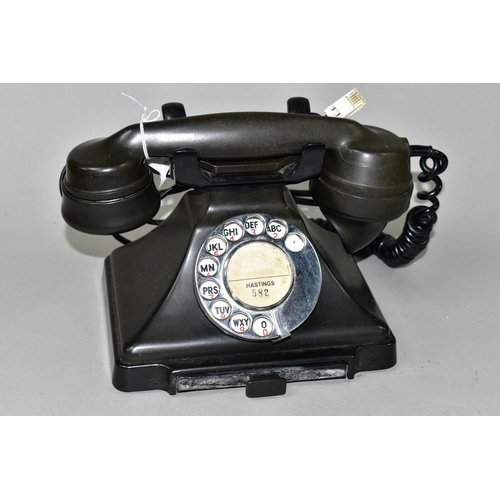 442 - A BROWN BAKELITE TELEPHONE WITH DRAWER, recessed marks to the handset - 164 56, stencil marks to the... 