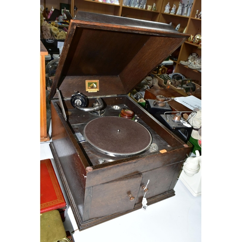 443 - A HIS MASTERS VOICE (HMV) MODEL 109 GRAMOPHONE, winds and runs but will require some attention