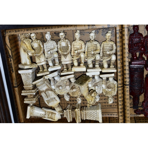 446 - THREE MODERN CHESS SETS, comprising a Chinese travel set in a carry case, a full size Chinese set in... 