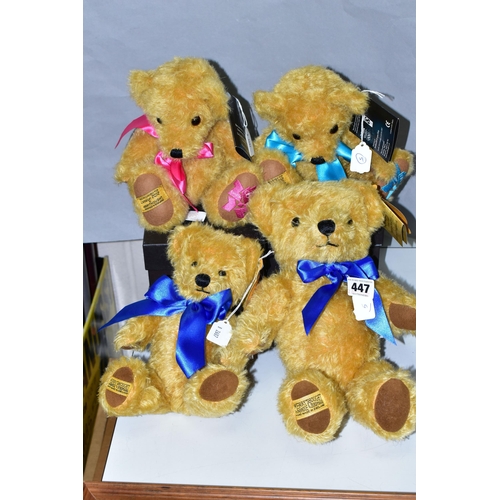 447 - FOUR MERRYTHOUGHT TEDDY BEARS, comprising two limited edition boxed 2012 Olympic games bears, a 37cm... 