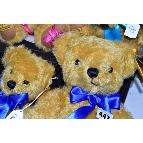 447 - FOUR MERRYTHOUGHT TEDDY BEARS, comprising two limited edition boxed 2012 Olympic games bears, a 37cm... 