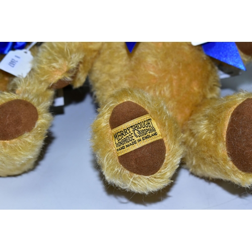 447 - FOUR MERRYTHOUGHT TEDDY BEARS, comprising two limited edition boxed 2012 Olympic games bears, a 37cm... 