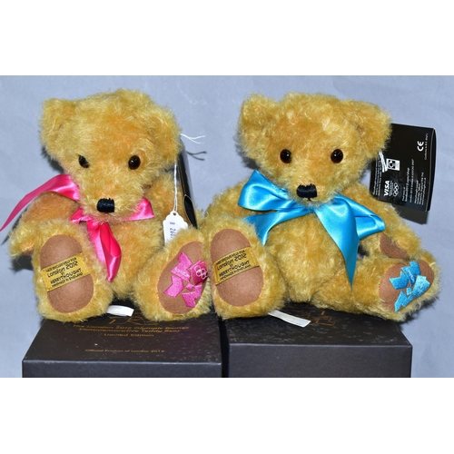 447 - FOUR MERRYTHOUGHT TEDDY BEARS, comprising two limited edition boxed 2012 Olympic games bears, a 37cm... 