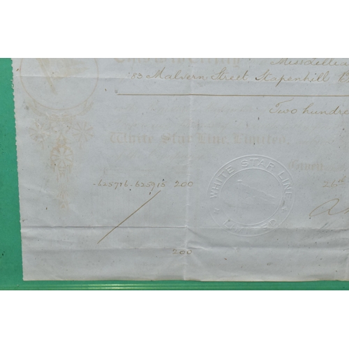 448 - A WHITE STAR LINE SHARE CERTIFICATE, issue date 1929, shares were purchased by Miss Lillian Wright o... 