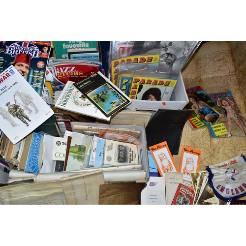 450 - FOUR BOXES OF EPHEMERA consisting of entertainment programmes, an FA Cup Final programme, travel gui... 