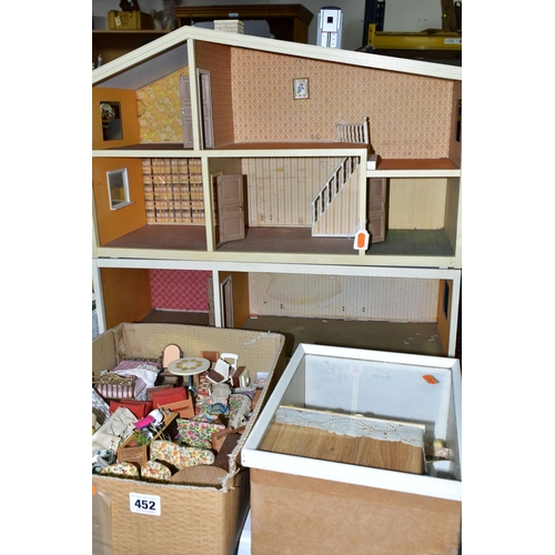 452 - A 1970'S STYLE DOLLS HOUSE WITH FURNITURE AND ACCESSORIES ETC, together with a diorama depicting a f... 