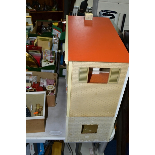 452 - A 1970'S STYLE DOLLS HOUSE WITH FURNITURE AND ACCESSORIES ETC, together with a diorama depicting a f... 