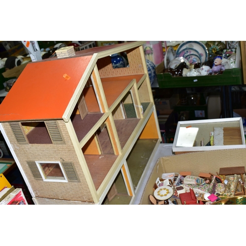 452 - A 1970'S STYLE DOLLS HOUSE WITH FURNITURE AND ACCESSORIES ETC, together with a diorama depicting a f... 