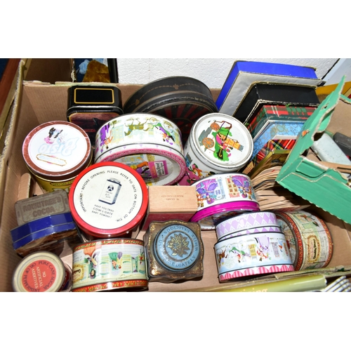 453 - FIVE BOXES OF ASSORTED TIN BOXES AND GLASS JARS ETC, to include Nairn's Oat Cakes, OXO, Quality Stre... 