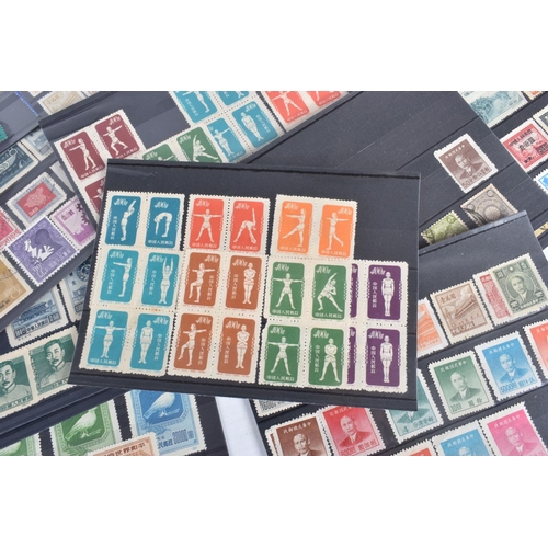 22 - SMALL BOX OF APPROX EIGHTY 3STRIP CARDS WITH STAMPS OF CHINA AND A FEW JAPAN, we note selection of c... 