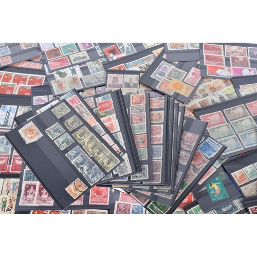 22 - SMALL BOX OF APPROX EIGHTY 3STRIP CARDS WITH STAMPS OF CHINA AND A FEW JAPAN, we note selection of c... 