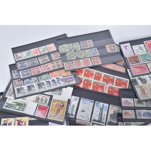 22 - SMALL BOX OF APPROX EIGHTY 3STRIP CARDS WITH STAMPS OF CHINA AND A FEW JAPAN, we note selection of c... 