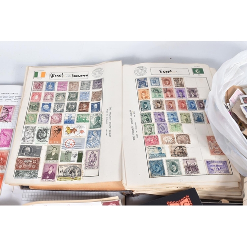 3 - BOX OF STAMPS INCCLUDING WELL FILLED ALBUM OF WORLDWIDE 1930s TO 1950s COLLECTION