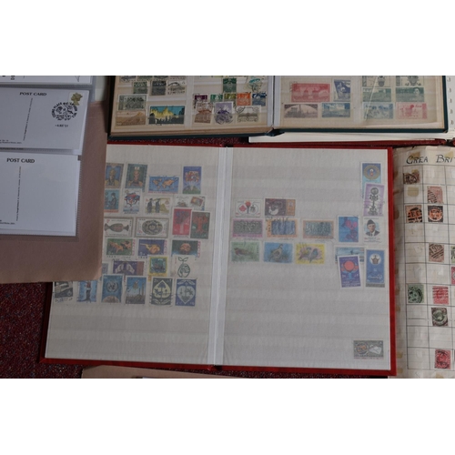 32 - YELLOW TUB WITH NINE ALBUMS AND THREE FOLDERS OF STAMPS, we noteJersey Booklets, Austria MNH, Iran c... 