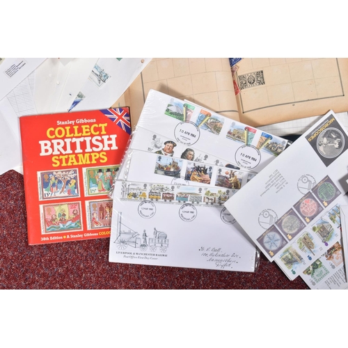 44 - ACCUMULATION OF STAMPS IN BLUE TUB, we note GB FDCs and other covers from KGVI to 1970s and a few od... 