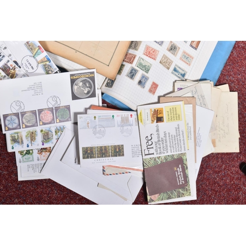 44 - ACCUMULATION OF STAMPS IN BLUE TUB, we note GB FDCs and other covers from KGVI to 1970s and a few od... 