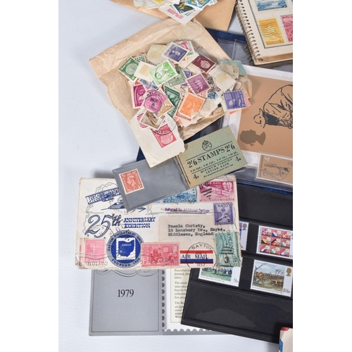 8 - AN ASSORTMENT OF STAMPS IN A BOX, main value in early GB PHQs inc cricket, jones etc