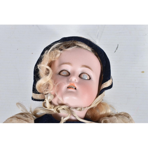 78 - A KAMMER & REINHARDT BISQUE HEAD DOLL, c.1900, sleeping blue glass eyes, wear to lids, open mouth sh... 