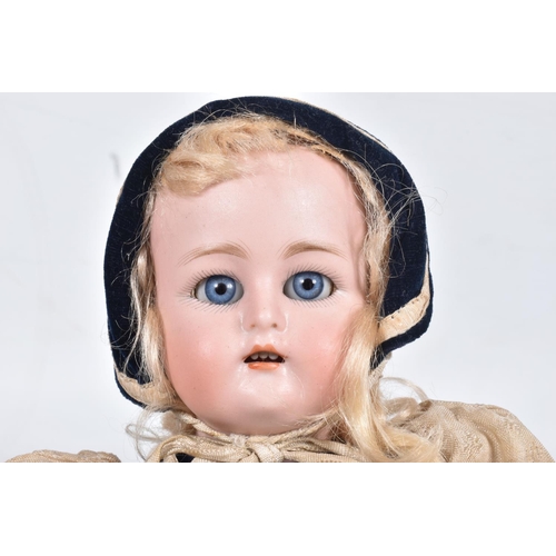 78 - A KAMMER & REINHARDT BISQUE HEAD DOLL, c.1900, sleeping blue glass eyes, wear to lids, open mouth sh... 