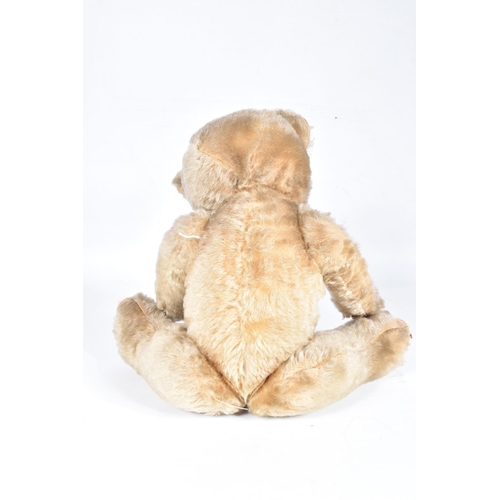 80 - A CHAD VALLEY BLONDE MOHAIR TEDDY BEAR, amber and black glass eyes, shaved muzzle, vertical stitched... 