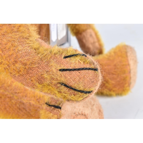 90 - AN AMERICAN ORANGE BRISTLE MOHAIR TEDDY BEAR, c.1914 - 1920, replacement glass eyes, horizontal stit... 