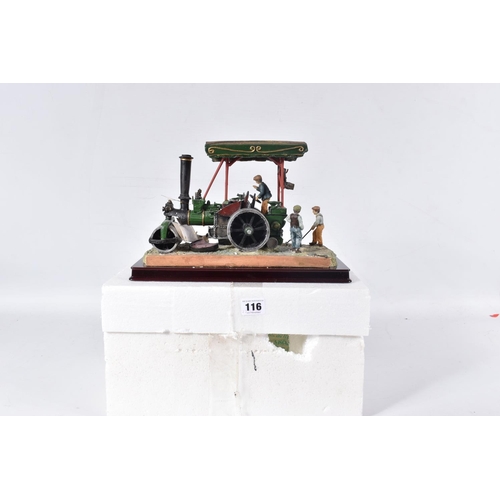 116 - A PART BOXED JULIANA COLLECTION HAND FINISHED RESIN MODEL OF A STEAM ROLLER, part of flywheel has br... 