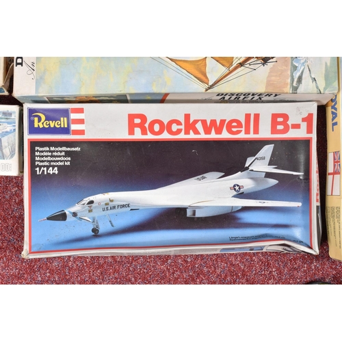 132 - A QUANTITY OF BOXED UNBUILT AIRFIX AND REVELL PLASTIC CONSTRUCTION KITS, majority are aircraft or sh... 