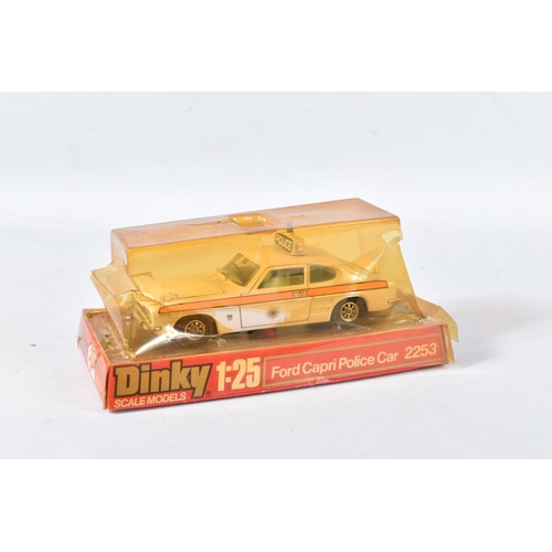 137 - THREE DINKY TOYS 1/25 SCALE FORD CAPRI MODELS, unboxed No.2162, part boxed Rally Car, No.2214 and bo... 