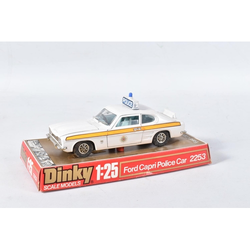 137 - THREE DINKY TOYS 1/25 SCALE FORD CAPRI MODELS, unboxed No.2162, part boxed Rally Car, No.2214 and bo... 